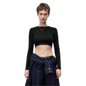 NWT ZARA Textures Crop Top Long Sleeves Round Neck Size Large